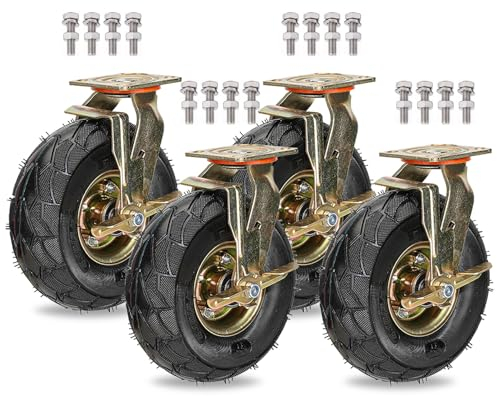 Schwerlastrollen Satz Von 4 Luftreifen Gummiräder Ø 200mm 250mm, 360°Drehbar Mit Bremse Lenkrolle, Industrie Transport Ersatzrollen, Doppellager Bockrolle Für Trolleys Möbel Werkbank (Color : Brake,