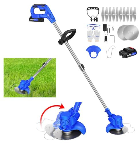 VickyHome Cortadora de césped inalámbrica, cortacésped eléctrica de 21 V con cuchillas, recortadora de jardín con batería de 1500 mAh y cargador rápido, pivotes de cabeza de 90° para limpiar el jardín