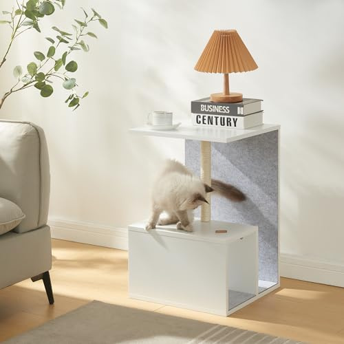 [en.casa] Beistelltisch mit Krazsäule Masfjorden Wohnzimmertisch mit Kratzbaum Sisal 60 x 40 x 40 cm Weiß Katzenmöbel filzbeschichtet Haustierzubehör