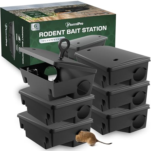 Rått- och musbetestation – 6-pack – råttbetesstationer för råttor och möss utomhus/inomhus – manipuleringsbeständig – barn- och husdjurssäker gnagarbetestation – utomhusfällor för möss – beteslåda