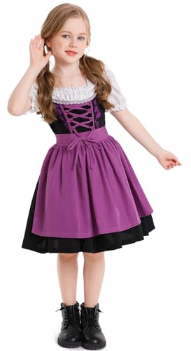 FYMNSI Kinder M�dchen Deutsche Dirndl Kleid Kost�me Zum Bayerisches Oktoberfest Jahrgang Trachtenkleid mit Sch�rze Traditionelles M�dchendirndl F�r Halloween Fasching Party Karneval Lila 8-10 Jahre