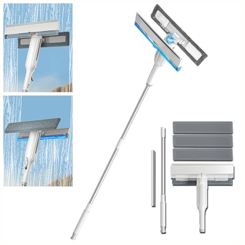 RYJYQYX 4 in 1 Spruzzo Lavavetri con Raccoglitore Acque Nere E 3 Panni, Lavavetri con Asta di Prolunga Lavavetri Professionale per Vetri Interni/Esterni,Vetri Auto