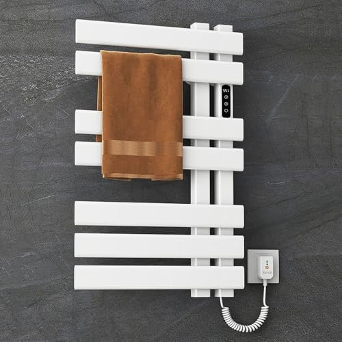 AHDFY Scaldasalviette Elettrico Bagno, Scaldasalviette Elettrico, Non c'è Bisogno di Dare Un Pugno Radiatore Elettrico Basso Consumo da Parete Verticale, 235w, 1-9 Ore, Regolazione 30-70°C,Bianca
