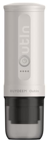 BUYDEEM Nano tragbare elektrische Espressomaschine, Reise-Kaffeemaschine mit gemahlenem Kaffee, Auto-Kaffeemaschine selbsterhitzend mit USB-C (Oat White)