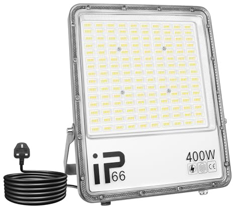 SKYWORLD 400W Focos LED Exterior, 40000lm foco led con enchufe, 6000K Blanco Proyector LED Exterior, IP66 Impermeable Luz de Seguridad, led Floodlight para jardín garaje terraza patio trasero