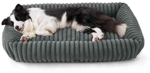 BEDSURE waschbares Hundebett für große Hunde - 109x76x20cm weicher orthopädischer Hundekorb mit bequemem Fleece-Bezug, rutschfestes Hundebett mit hohem Rand in grau