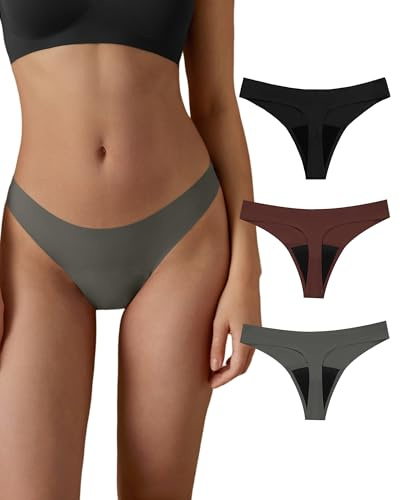 SHARICCA Period Pants for Women Sexy Period Knickers 20ML Absorbent Cotton Leak Proof Thong Menstrual Underwear Comfortable Seamless Tanga(Multicolor-3P02-M-V)
