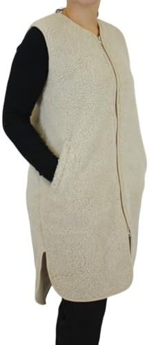 Perfect Wool - Fårullsväst - Damväst - Ärmlös väst med dragkedja och fickor - Lång, varm damväst för höst och vinter - Fluffig och mjuk ull - Storlek S