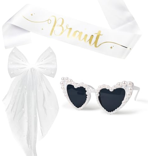 MEJOSER JGA Accessoires Frauen auf Deutsch Schleier Schärpe Brille Braut Junggesellenabschied Frauen Bride to Be JGA Deko Junggesellinnenabschied Hochzeit Bachelorette Zubehör Fotorequisiten