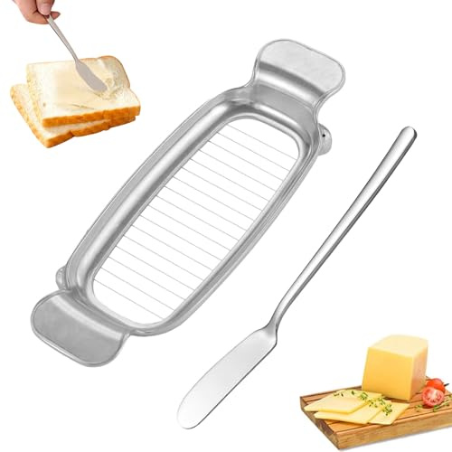 Butterteiler mit Buttermesser Klein, Butter Portionierer aus Aluminium und Edelstahl, Käseschneider und Käsemesser zur Portionskontrolle, Streichmesser, Tafelmesser für Butter, Käse und Gebäckherstell