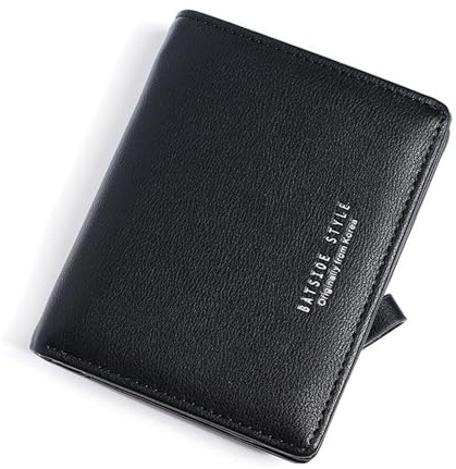 Skyearman Portefeuille Femme en Cuir Petit à Fermeture Éclair Porte Monnaie Femmes Slim Court Portefeuilles avec 7 Emplacements de Carte (Noir)