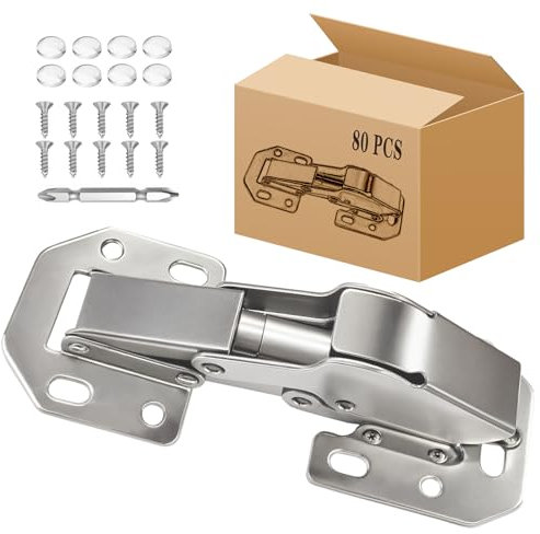 BESTEEL 80 Pack Hidden Hinges Soft Close Surface Mount Kitchen Cabinet Hinges, Concealed Cabinet Hinges for Cabinet Doors Frameless,No Pre-drilled for Kitchen Cupboard, Surface Mount Hinges