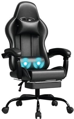 JUMMICO Gaming Stuhl, Schreibtischstuhl mit Massagefunktion,Bürostuhl Ergonomisch mit Fußstütze,150 kg, Schwarz