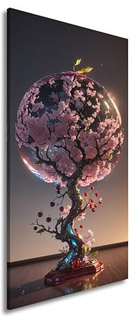 Leinwandbild Ein Kirschbaum gefangen in gläserner Poesie. Panorama 80x40cm XXL Kunstdruck Bild auf Keilrahmen/Wandbild/Wohnzimmer Dekoration