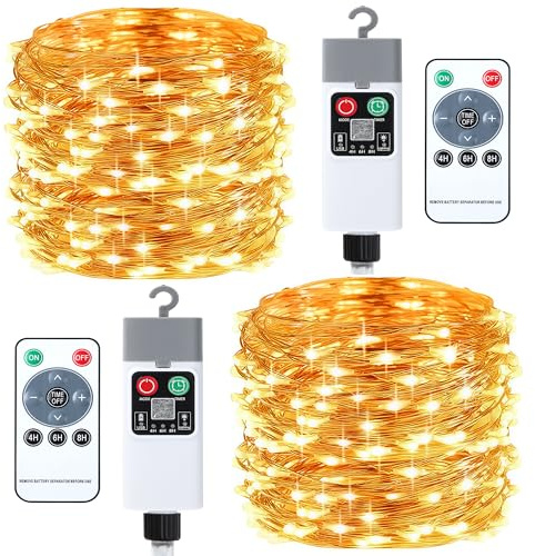 EccoCove 2 Pezzi Lucine LED Decorative - Ricaricabile 1200mAh 10M 100LED Luci Albero di Natale Impermeabile Luci Natale con Telecomando Luminarie Natalizie per Interno Esterno Addobbi Natalizi Luci