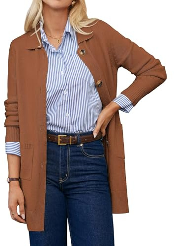 GRACE KARIN Long Cardigan Sweaters for Women, Business Casual Sweater Blazer, Open Front Winter Coat Women Caramel