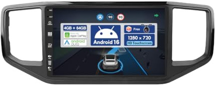4G+64G BXLIYER 9 Pouce Autoradio pour VW Amarok 1 (2016-2021) GPS Radio - sans Fil Carplay Android Auto - Android 16 - Caméra arrière - 2 Din - Dab Volant WLAN Bluetooth DSP 4G Mirrorlink