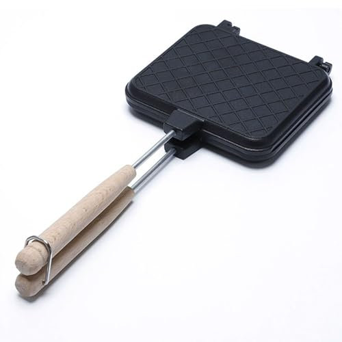 HUHJYUGE Pentola Pancakes, Padella per Sandwich Doppia Faccia, con Manico Removibile, Rivestimento Antiaderente, Uso su Fornelli a Gas, Utensile da Cucina Portatile (15.5x37cm)