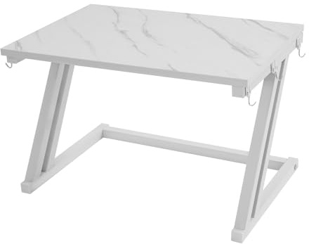 Microwave Oven Rack, 2 Tier Microwave Stand, Kitchen Microwave Stand with 6 Hooks, Microwave Shelves Kitchen Counter Shelves Organizer for Microwave, Air Fryer, Oven, 57*38*38cm (Marble White+White)