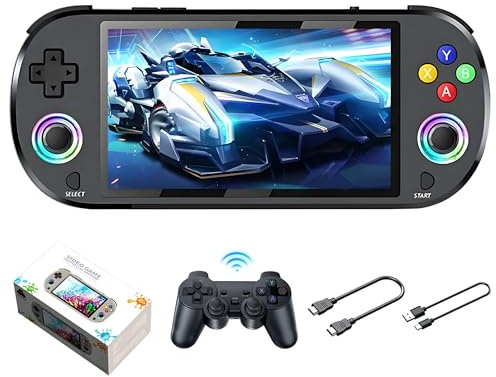 M22 Pro Console di gioco portatile Retro con oltre 30000 giochi, oltre 30 emulatori, schermo IPS da 5 pollici con 16 milioni di colori RGB,Un controller wireless 2.4G, sistema EmuELEC (Nero128G)