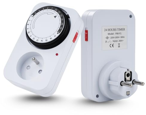 Jadeshay Prise Minuterie Mécanique, Interrupteur de Minuterie Cyclique 24 Heures Marche/arrêt Quotidien, Programmateur Prise Electrique, Prise Programmable Mecanique 230V CA 16A(Prise Française)