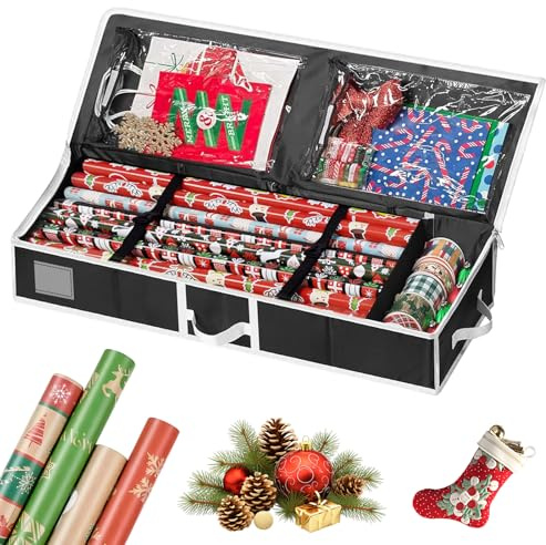 PORFOYO Geschenkpapier Aufbewahrung, Geschenkpapier Organizer, Geschenkpapierrollen Organizer, 600D Oxford Gewebe Aufbewahrungstasche für Geschenkpapier mit Fächern und Handhabung,104 * 36 * 19CM