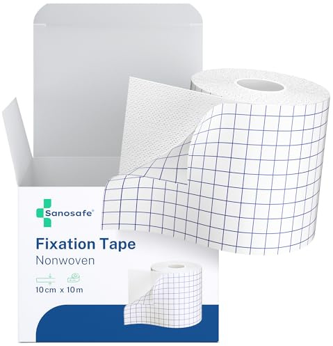 Sanosafe® Medical Fixation Tape for Dressings 10 cm x 10 m | Hypoallergenic and Breathable Adhesive Bandage for Skin and Wound Care | Soft White Roll for Professional and Home Use