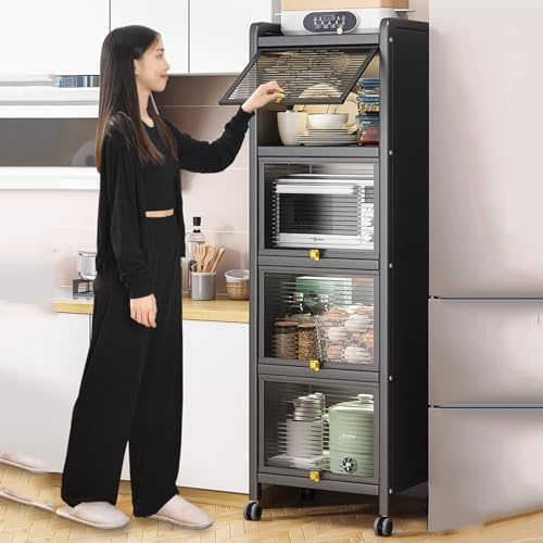 Carrello da cucina Mobiletto da cucina in metallo con anta a ribalta, ripiano per forno a microonde, organizer per sala da pranzo e soggiorno