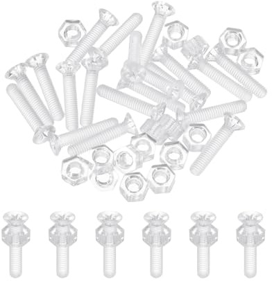 QUARKZMAN Vis Transparente 20Pcs M3x15mm PC Plastique Vis à Tête Fraisée Cruciforme Transparentes Kit de Vis et Écrous Hexagonaux, Vis à Métaux, Boulons à Tête Ronde en Acrylique