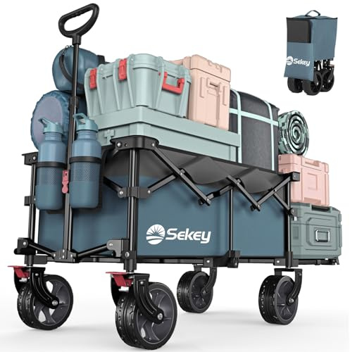 Sekey XXL Bollerwagen Faltbar mit Erweiterbarer Heckklappe 200L, Faltbarer Bollerwagen Klappbar Angelwagen Zusammenfaltbar aus Vier Richtungen bis 150KG, Flexi 4019, Blau