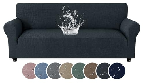 MAXIJIN Waterproof Couch Cover for 3 Cushion Couch, 1 Piece Stretch Sofa Covers Slipcovers with Non-Slip Elastic Bottom, Washable Furniture Protector for Dogs Pets (Large, Dark Gray)