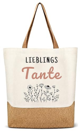 RgitFzi Tante Geschenk Jutebeutel, Große Baumwolltasche 36x50cm Stofftasche Shopper Handtasche, Geschenk Tante Geburtstag, für Frauen, Mama, Freund, Kollegin