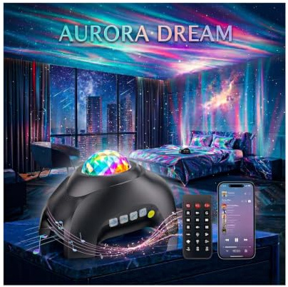 Northern Lights Aurora Projector Light, Galaxy Projector Sensory Lights for Autism and Bedroom, 33 Colors Dimmable Star Projector Night Light with White Noise Machine, Bluetooth Speaker Gift for Women