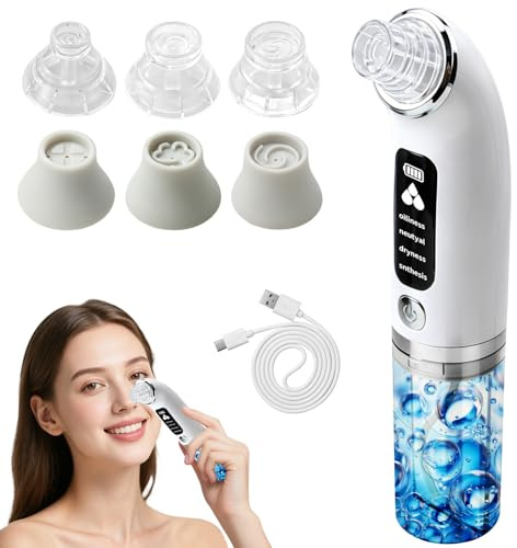 Succionador de Puntos Negros y Limpiador de Poros Facial Eléctrico, Extractor de Puntos Negros con 6 Cabezales y 3 Modos para Limpieza Profunda, Quita Puntos Negros y Acné, Recargable USB