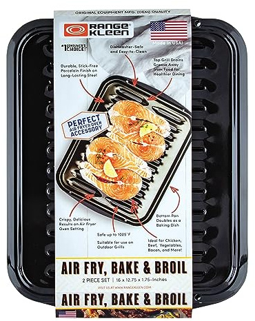 Range Kleen BP102X 2 Piece Heavy Duty Porcelain Air Fry, Bake and Broil Pan