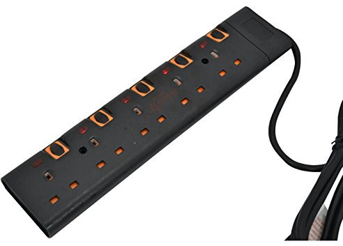 Shine SS_eXT_BK Black 2m 5 Way Gang Switched Surge Protected Extension Lead With LED Indicators