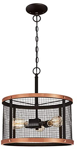 Westinghouse Lighting Dreiflammige Pendelleuchte, Ausführung geölte Bronze mit verwaschener Kupfernote und Gitterschirm, Glas, 1 W, 42 x 42 x 143 cm