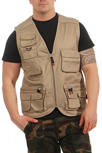 Mivaro Safari Weste Herren Beige Größe XL - leichte Sommerweste mit Reißverschluss - viele Taschen - Outdoor Weste als Kostümweste Funktionsweste Anglerweste Arbeitsweste Werkzeugweste Alltag