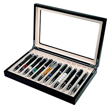 MR Maestro Relojero - Stifthalterbox mit Vitrine | Platz für 12 Schreibgeräte | Füllfederhalterbox | Kugelschreiber Aufbewahrung, Schwarze, Klein | aus Holz und Glas, elegantes Geschenk