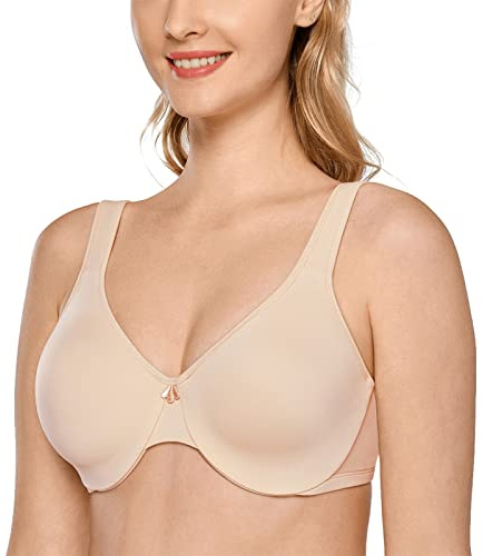Delimira Women's Minimiser Bra Plus Size Underwired Full Cup Non Padded Seamless Support T Shirt Bra Beige 34F