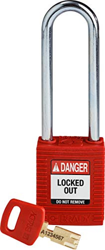 Brady (NYL-RED-76ST-KD) Cadenas de condamnation SafeKey Nylon avec anse en Acier 76.00 mm Rouge KD - Clé différente 1 Pièce(s)