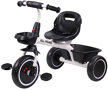 All Road Trikes CHILDS PEDAL TRIKE BLACK/WHITE Adjustable Seat Front & Rear Baskets 2-5 Years **JY-T04 White**