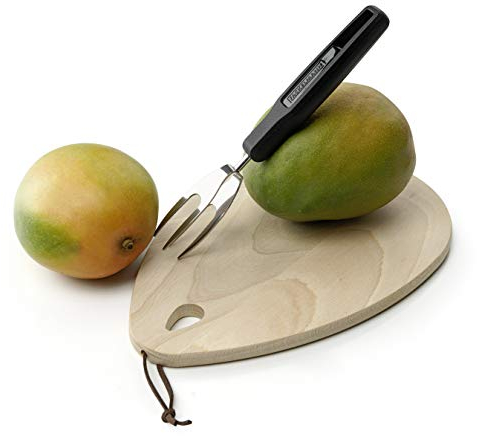 Fackelmann Forchetta per mango da 21 cm, utensile da cucina di alta qualità con parte funzionale in acciaio armonico, facile da versare e mantenere il mango, lavoro pulito (colore: nero/argento)