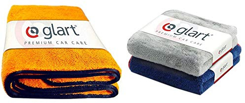 Glart 44WG Watergate super saugfähiges Mikrofaser Trockentuch, 60x90 cm, Orange, 1 St. + 472PP 2er Set Mikrofasertücher, für Lackpolitur, Motorrad, Microfaser Poliertuch Lack, 40x40 cm