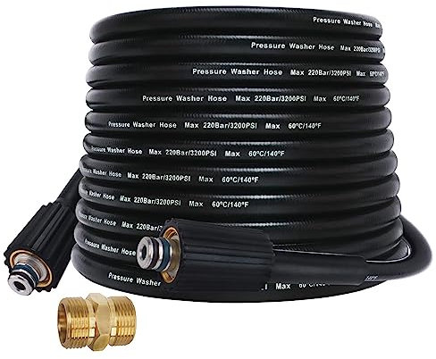 Hochdruckreiniger-Wasserreinigungsschlauch 220 bar, Ersatz-Hochdruckreinigerschlauch und Verlängerungsschlauch mit Stecker M22-14 / 15mm Doppel-O-Ring für Lavor, Sterwins, Bosch GHP, Ryobi (10m)