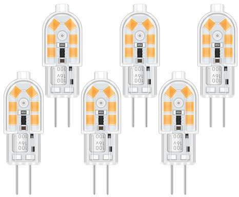 6-Pack G4 LED Light Bulb 12V, 0.47 Width, 2W Bi-Pin (0.16) Base LED Bulbs Equivalent 20W 3000K Warm White Light ,200 LM Not Dimmable, T3 Halogen Bulb Replacement Bulb for Landscape Chandelier Camper