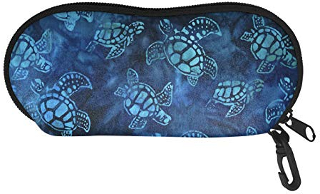 TOADDMOS Modisches Design, Unisex, ultraleichtes Brillenetui mit Karabiner, Reißverschluss, tragbare Sonnenbrille, weiches Etui, Blaue Schildkröten, One size