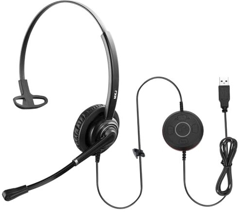 MKJ USB Headset with Microphone Noise Canceling, Computer Headset for Call Centre, Wired Office Headphone for Laptop, Ms Teams, Zoom, Webex, Webinar, Conference
