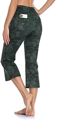 MOVE BEYOND Pantalon et Pantacourt de Yoga Bootcut avec 4 Poches pour Femmes Pantalon Bootleg de contrôle du Ventre