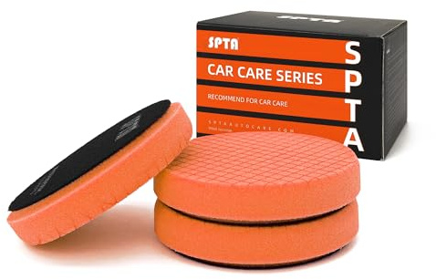 SPTA 3tlg Orange T40 Polierschwamm mit Mittlerer Schnitt, 150mm Polierschwämme Wachs Schwämme Auto Polierpad Polieren Pad, Polierschaum Set für Exzenter Poliermaschine Schleifmaschine Profiset